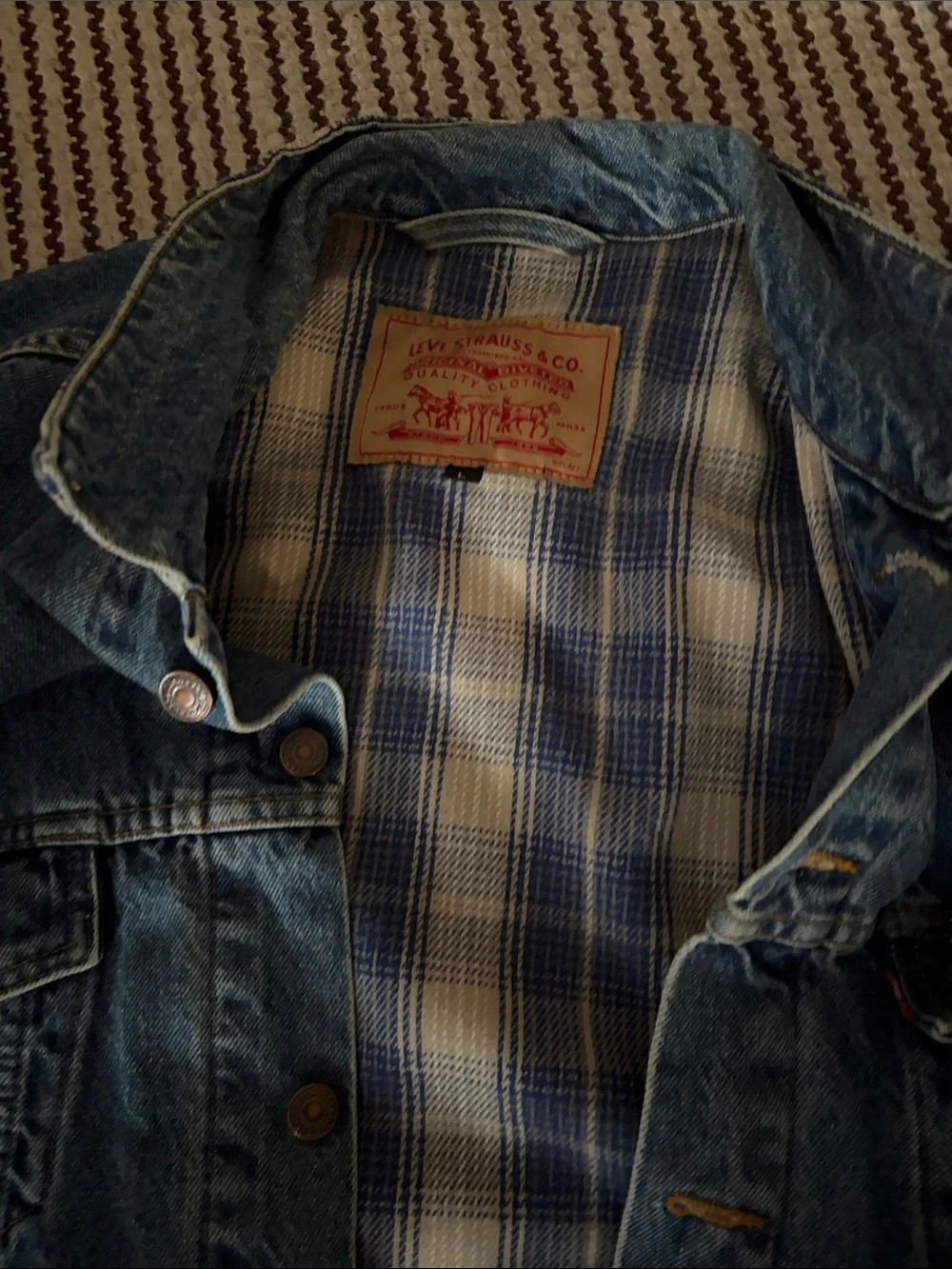 Men's Original Levi’s Blue Denim Jacket with Flannel Plaid Lining
